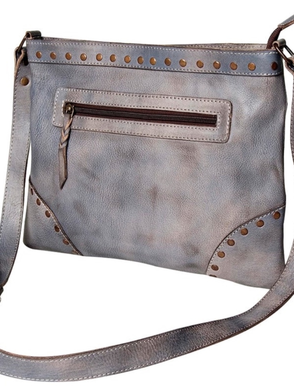 Fog Gray Studded Leather Crossbody Bag